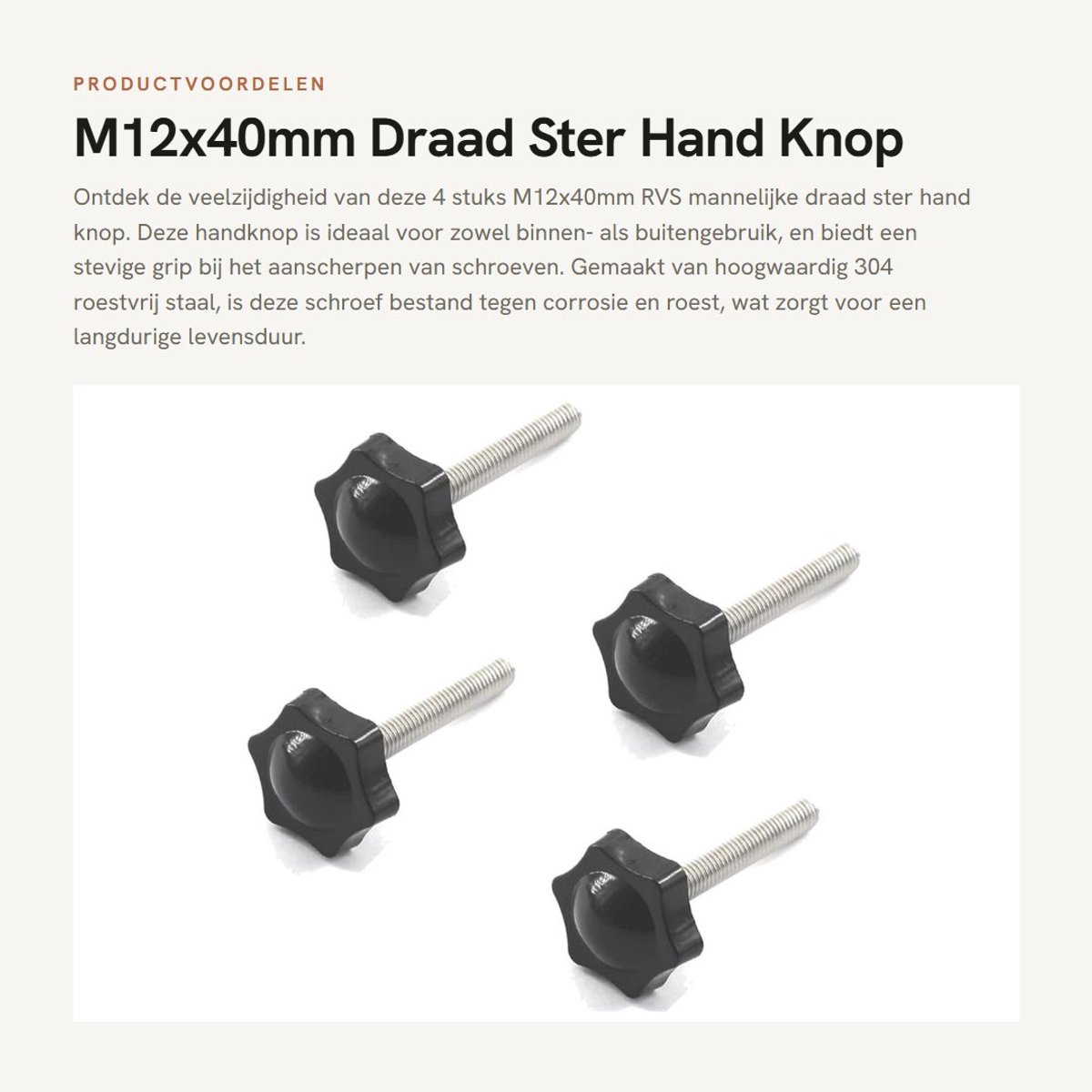 Dailygoods- Handknop 48mm - Sterkop - Aanscherping - Schroef - Roestvrij staal - Duurzaam kunststof - Schroefknop