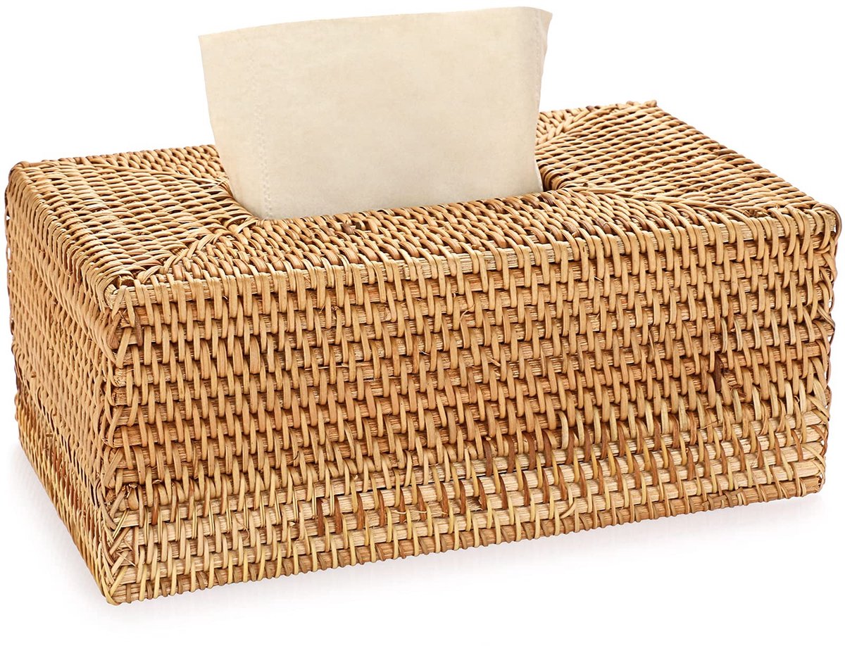 Dailygoods- Tissuehouder Geweven Rotan - Rechthoekige Tissuehouder - Servetdispenser - Decoratieve Tissuehouder - Huishoudelijke Organizer - Afmetingen 25x15x10 cm - Servetdoos