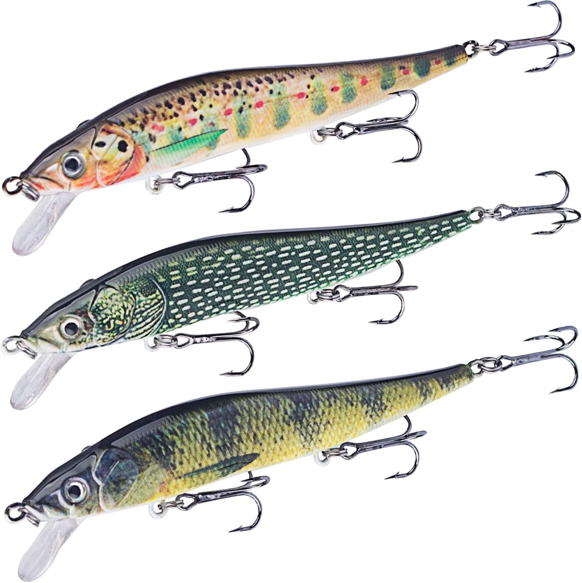 Vis Aas Set - Kunstaas Wobbler - Vissen op roofvis - Levensechte Coating - 12 cm 3 stuks - Meerkleurig