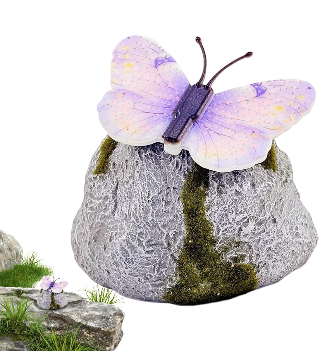 Decoratieve Tuinsteen - Nep Rots - Sfeerverlichting Tuin - Geïntegreerd Solar LED - 13x12x10 cm - Paars