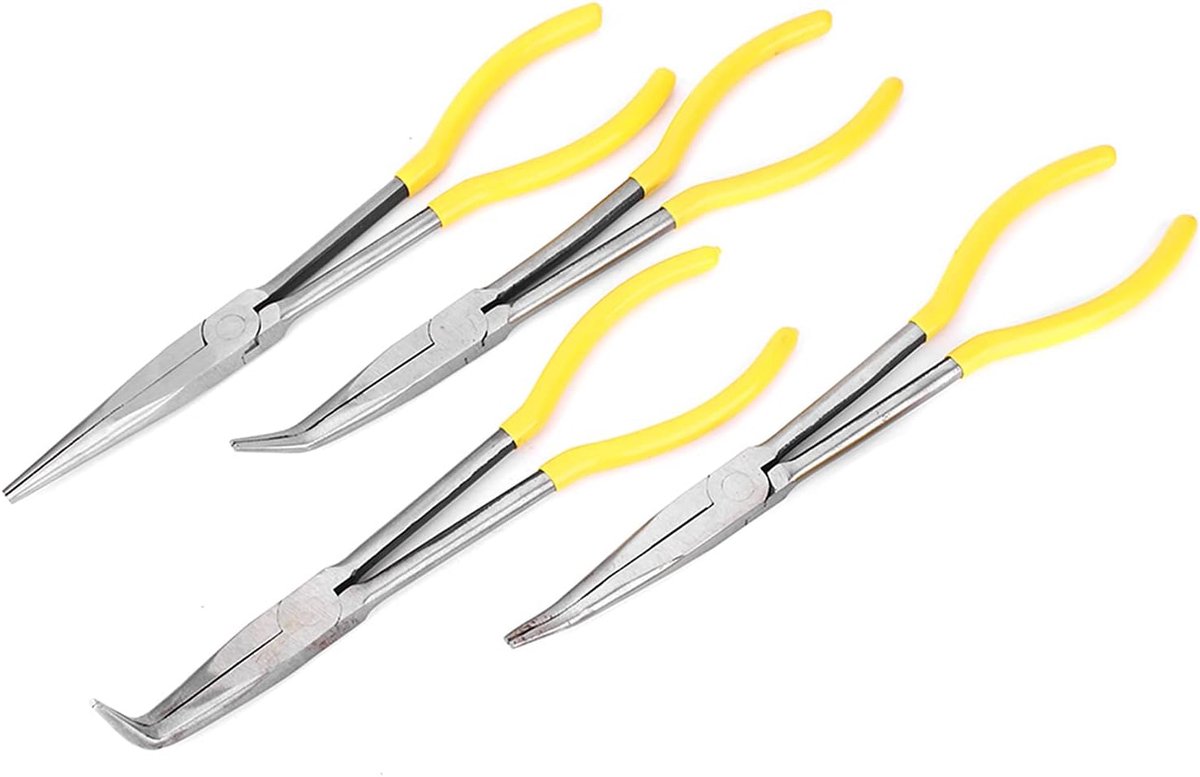 Langbektang Set - Precisietangen - Gedetailleerd Werk - Vier Tip Ontwerpen - 11 Inch Lengte - Zilver