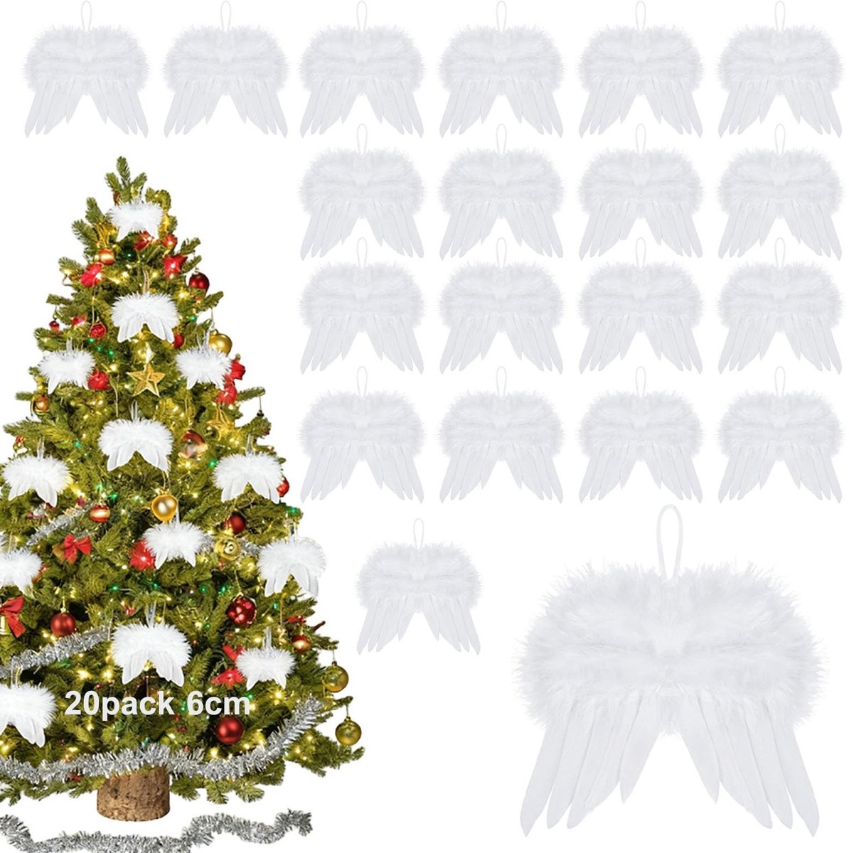 Dailygoods- Engelenvleugels Witte Veren - Decoratie - Hangende Versiering - Feestdecoratie - Bruiloft - Compact 6 cm x 5 cm - 20 Stuks - Kerstdecoratie