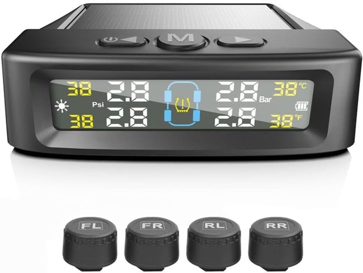 Bandenspanning Controlesysteem - TPMS Alarmsysteem - Veilig Rijden - Zonne-energie Solar - 4 Sensoren - Zwart