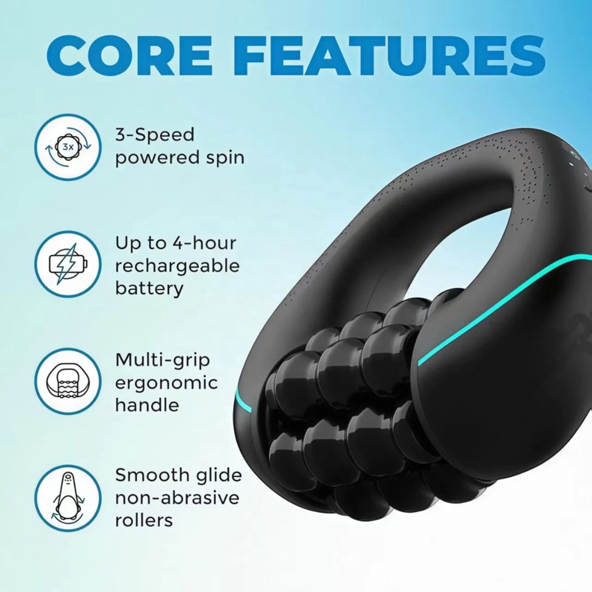 THEROB - PRM Elektrische rol massage – Percussie massage apparaat – Draagbare massage – Oplaadbaar handapparaat. Verlichting voor spieren en het hele lichaam – Geschikt voor armen, benen, rug, schouders en het gehele lichaam.