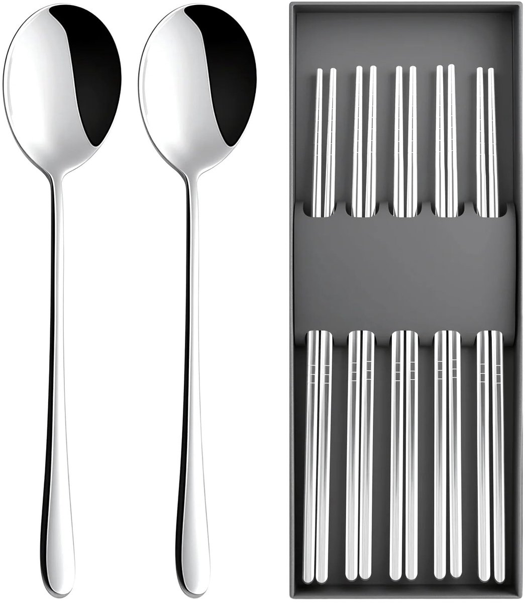 Dailygoods- Eetstokjes Set 5 Paar - Roestvrij Stalen Lepels - Vaatwasserbestendig - Duurzaam - Japan - Elegant Ontwerp - Chopsticks