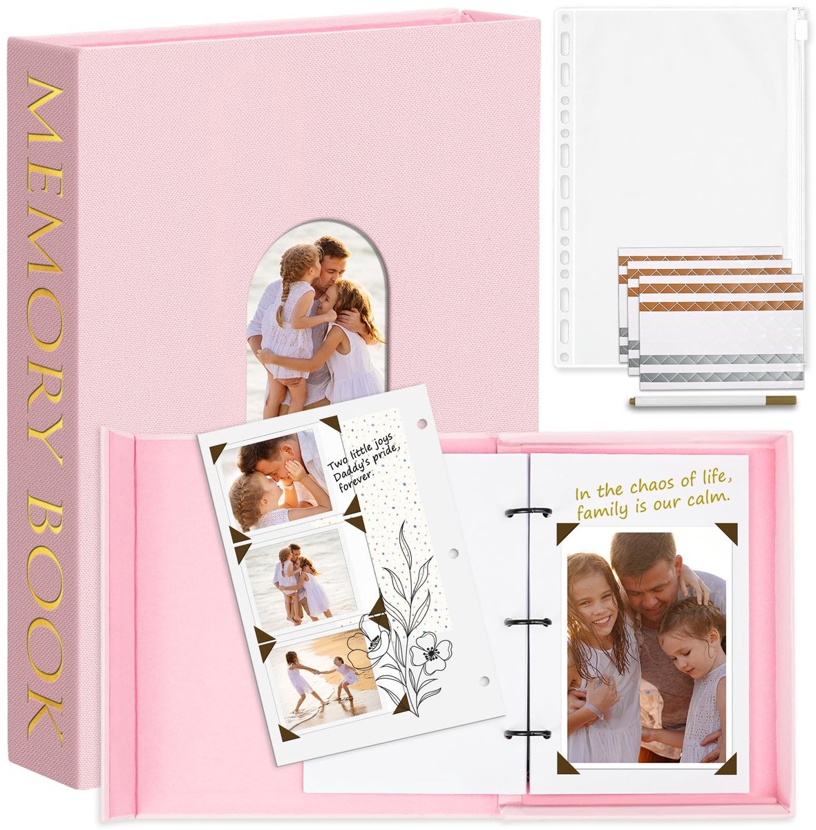 Dailygoods- Fotoalbum 14x22 cm - Linnen Omslag - Scrapbook - Herinneringsalbum - 30 Witte Vellen - 3 Ringen met OPP-Beschermhoes