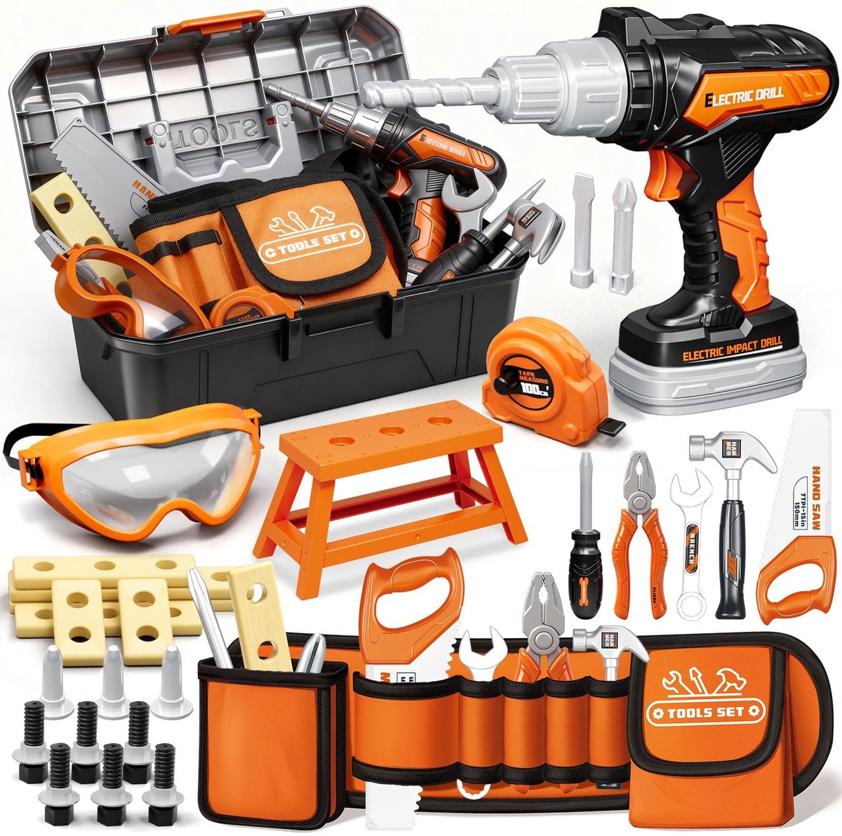 Dailygoods- Gereedschapsset 50-delig - Gereedschapskoffer - Speelgoedboor - Gereedschapsriem - Speelgoed voor Jongens - Geschikt voor 3 Jaar - Speelgoedgereedschap