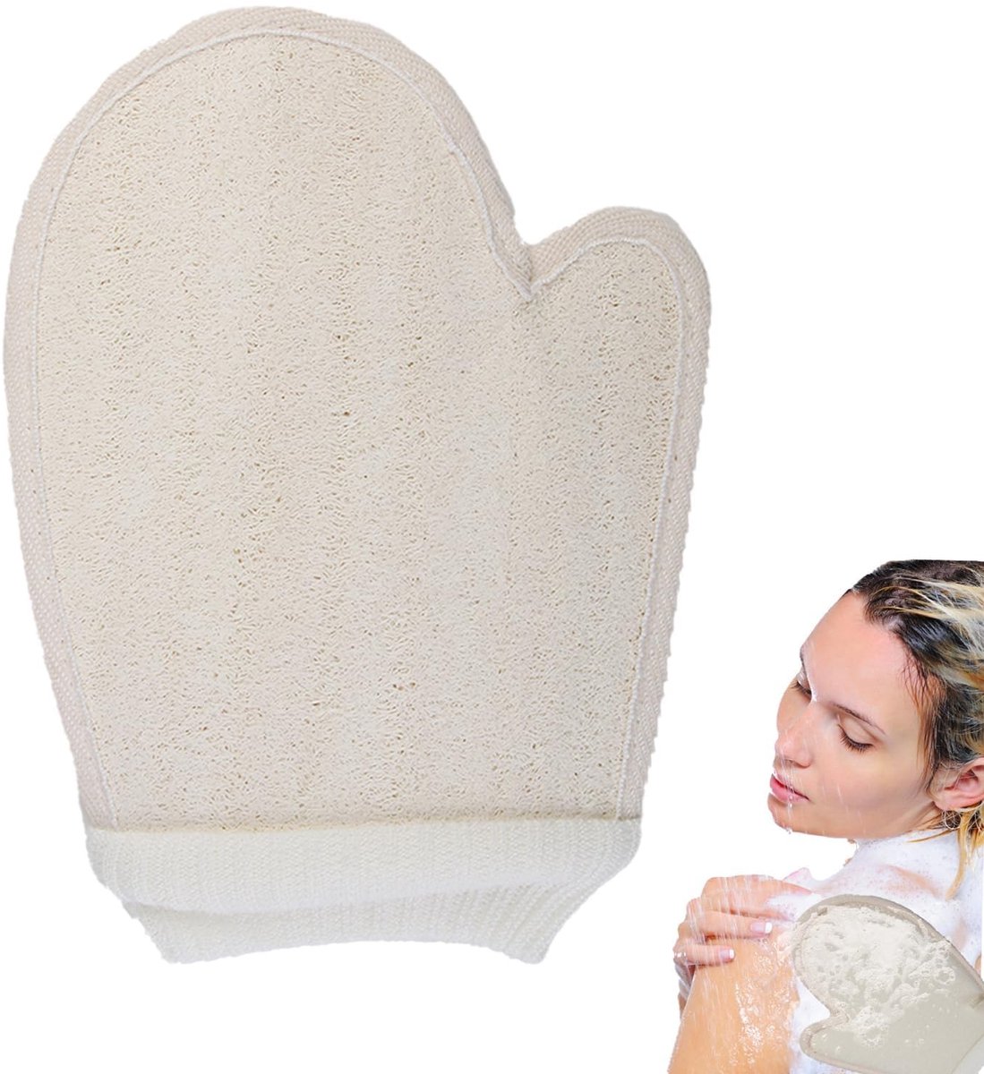 Dailygoods- Peelinghandschoen Natuurlijke Luffa - Massagehandschoen - Douche/Spons - Zachte Reiniging - Milieuvriendelijk - Praktische Ophanglus - Massagespons