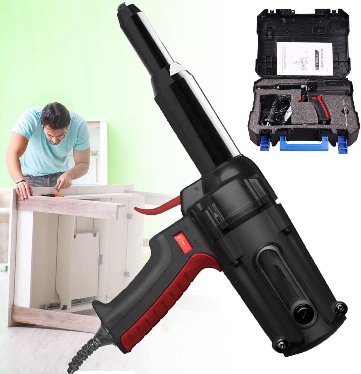 Elektrisch Popnagelpistool - Klinkgereedschap Adapter - Metaal Verbindingen - Krachtig 16000N Trekkracht - Tot 6.4mm - Zwart