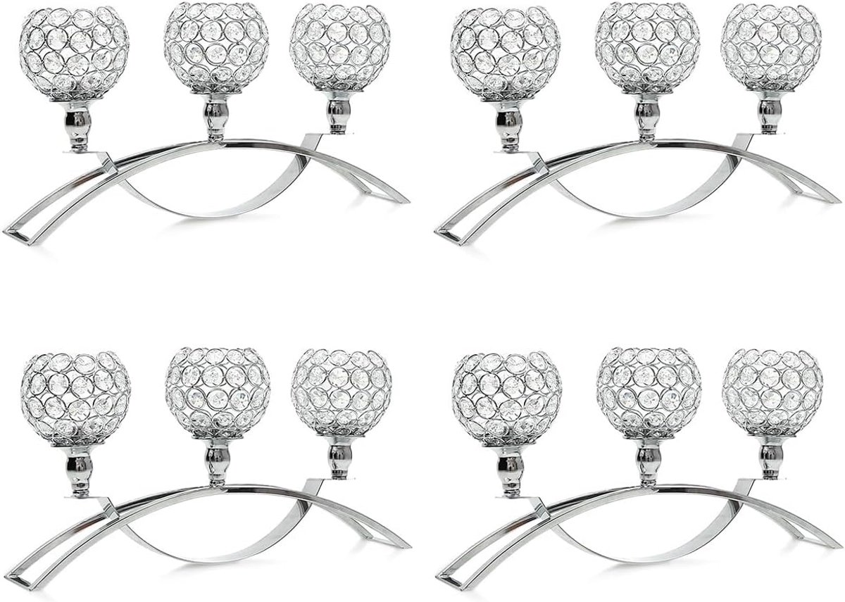 Kristallen Kandelaar - Tafeldecoratie - Feestelijke Sfeer - Elegant Brugontwerp - 3-armig - Zilver
