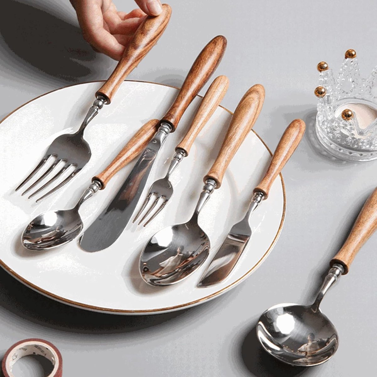 Bestekset 7-delig Houten handvat Eten dineren Roestvrij staal Set van 7 Palissander