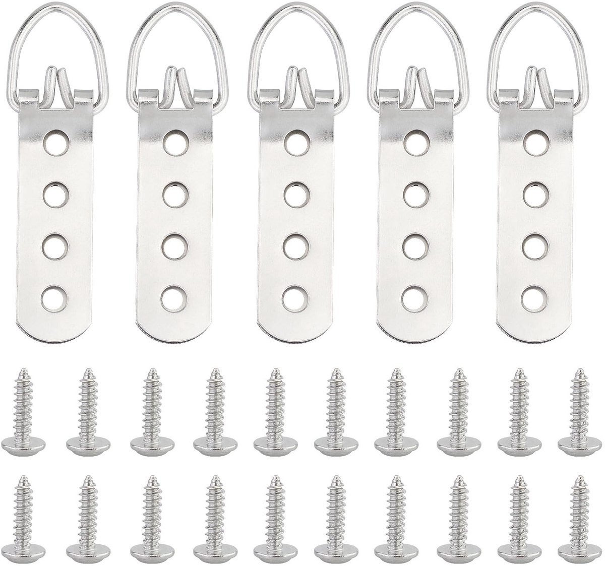 Dailygoods- Fotohanger 5 stuks - D-ring Hanger - Robuust - Schroeven - Geschikt voor zware foto's - 79 x 23 mm - Sterk draagvermogen - Kunsthaak