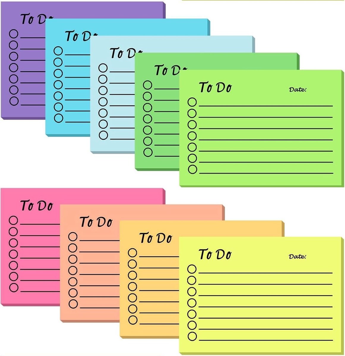 Zelfklevende Notepad - 9 Blokken, 450 Vellen To-Do Lijst - Gelijnde Notitieblokken voor Thuis, School en Kantoor (10 x 7 cm)