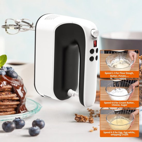 Digitale Handmixer - Elektrische Garde - Bakken En Mixen - 9 Snelheden Turbo - 400W Motor - Wit — afbeelding 3