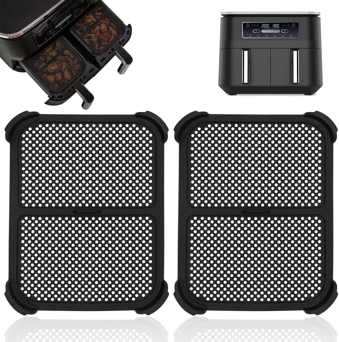 Dailygoods- Projectierooster herbruikbaar Airfryer Accessoires Spatwaterdicht 2 Stuks Voor Ninja Foodi Dual Zone AF300EU Voorkomt vetspatten Airfryeraccessoires