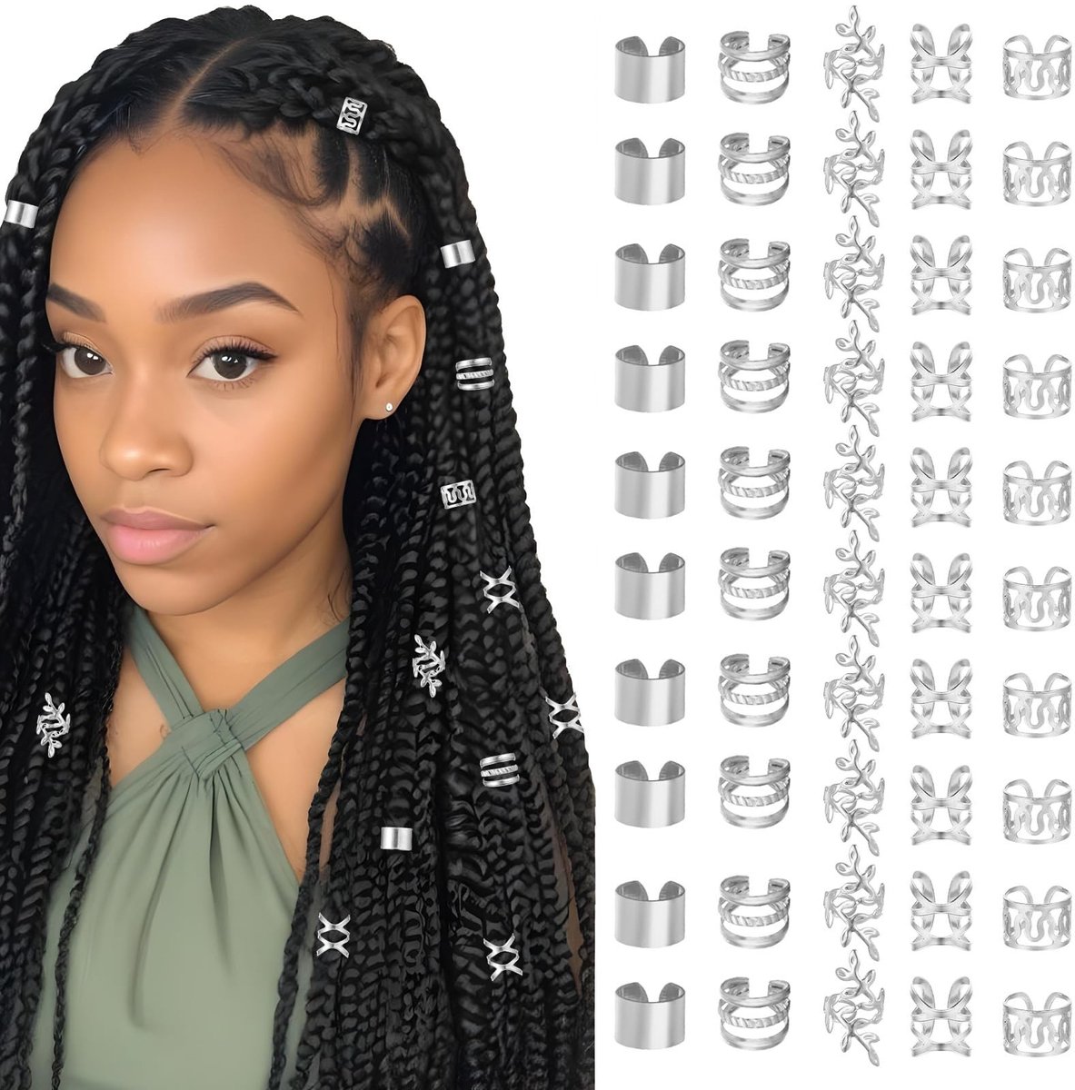 Dailygoods- Haarkralen 50 Stuks - Zilveren Haaraccessoires - Dreadlocks/Sieraden - Verstelbare Vlechten - Haarsieraad - Geschikt voor Feestjes/Bruiloften