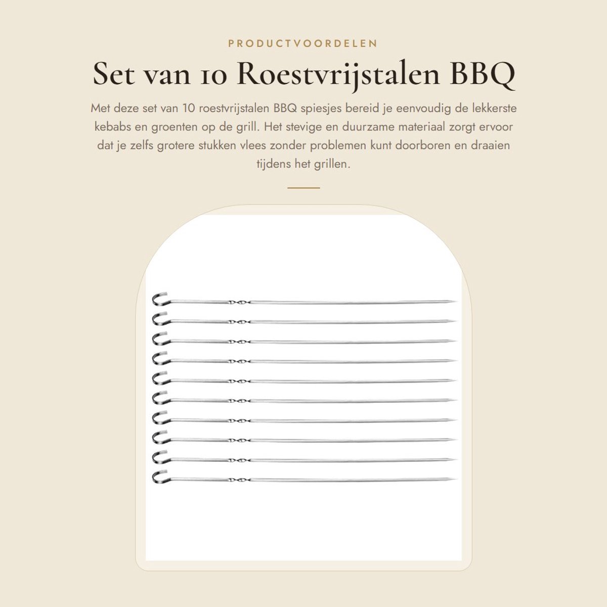 Dailygoods- Barbecue Spiesjes 10st - Roestvrij Staal - Herbruikbaar - Grillgereedschap - Geschikt voor Feesten - Eenvoudig in Gebruik - Grillspies