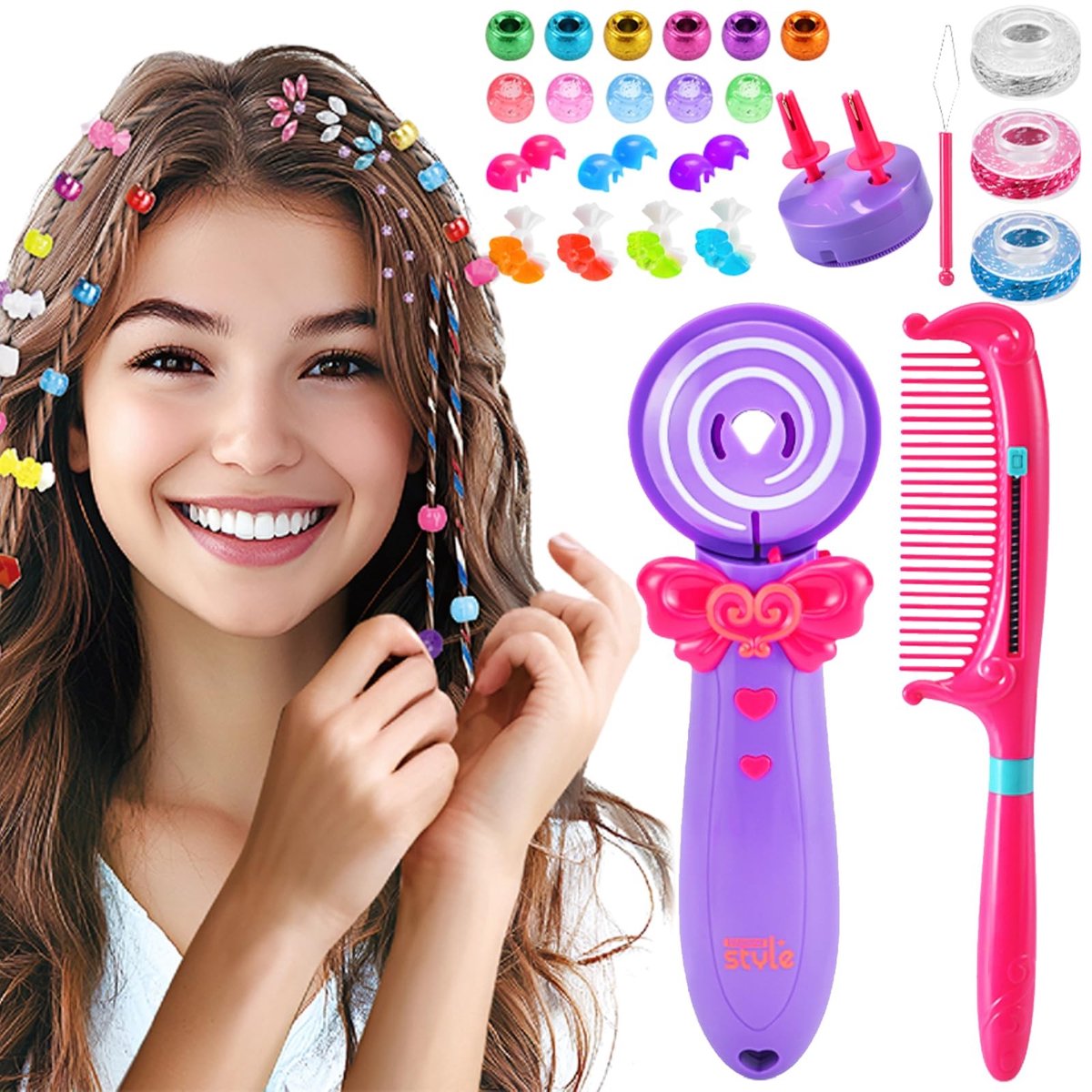 Dailygoods- Haarvlecht Automatisch - Elektrisch Vlechtgereedschap - Draagbare Haarstylingmachine - Vlecht voor Dames - Versierd met Kralen - Eindeloze Stylingmogelijkheden - Haarstyling