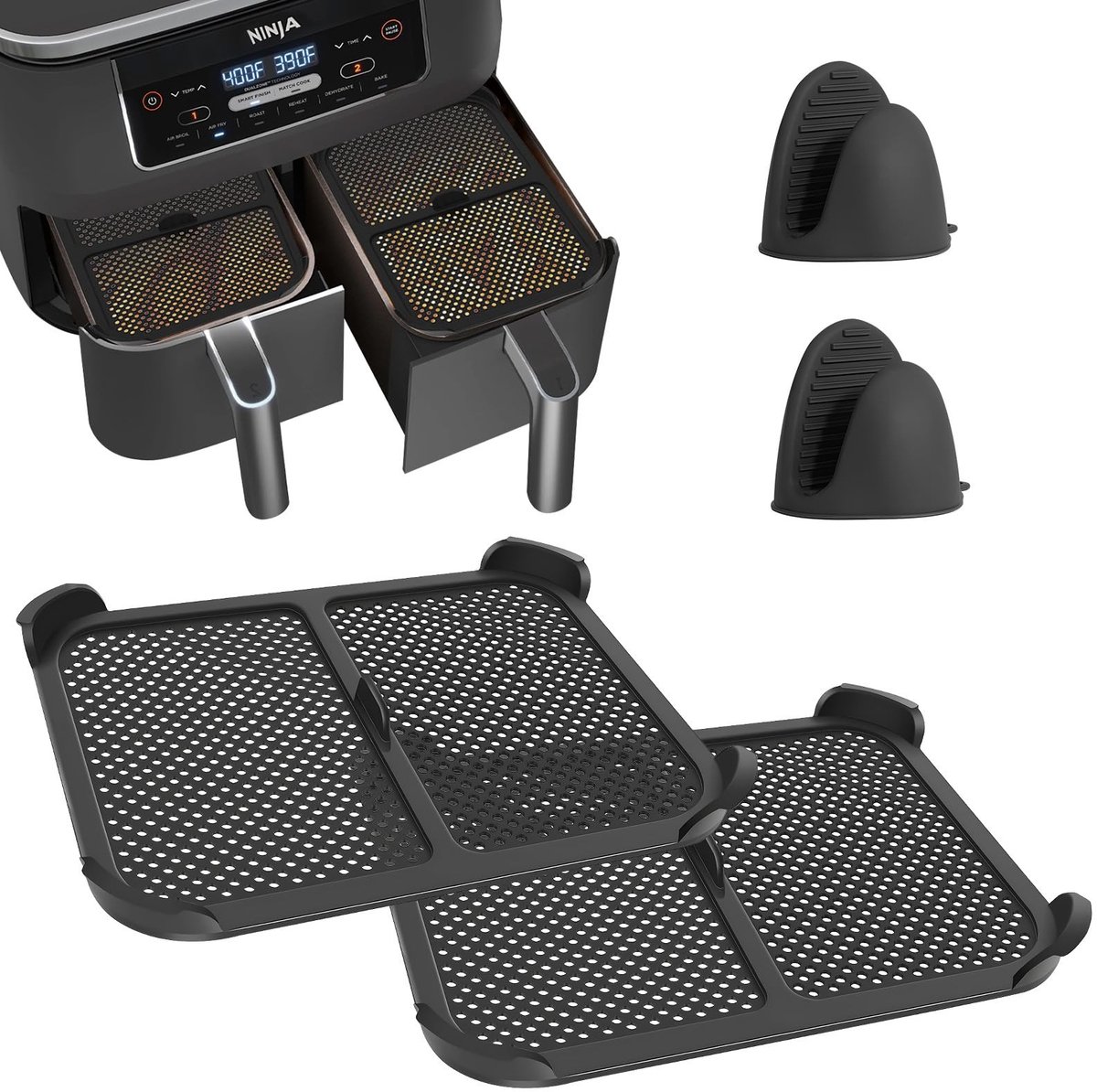 Dailygoods- Heteluchtfriteuse-accessoires spatbescherming - 2 stuks - Siliconen - Voor Ninja Foodi Max AF400EU/AF451EU - Tot 240 °C - Effectieve vetspatbescherming - Spatdeksel