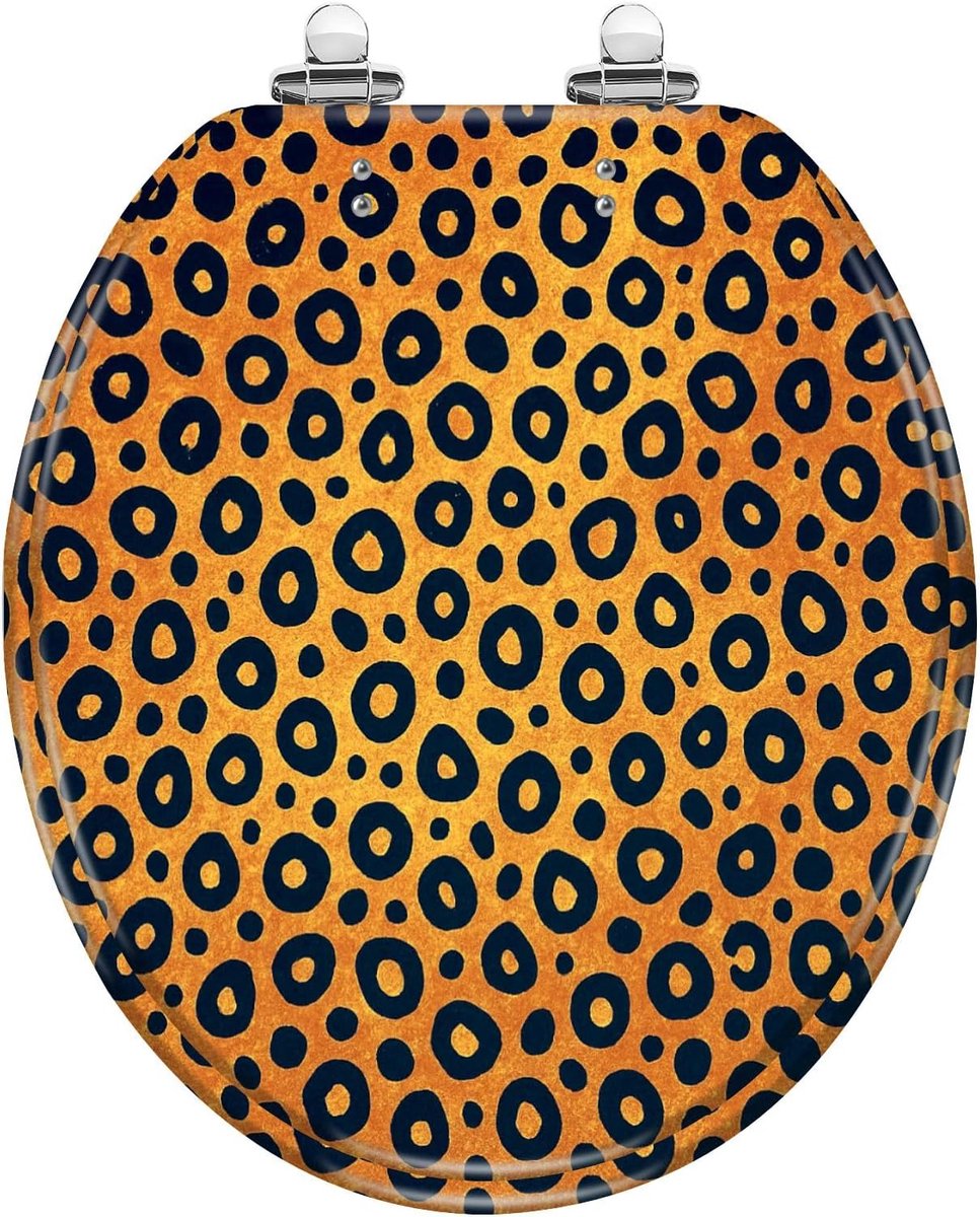 Ronde WC-bril - Toiletzitting Deksel - Badkamer Vernieuwen - Geluidsarm Sluitend - 42 x 37 cm - Oranje Luipaard