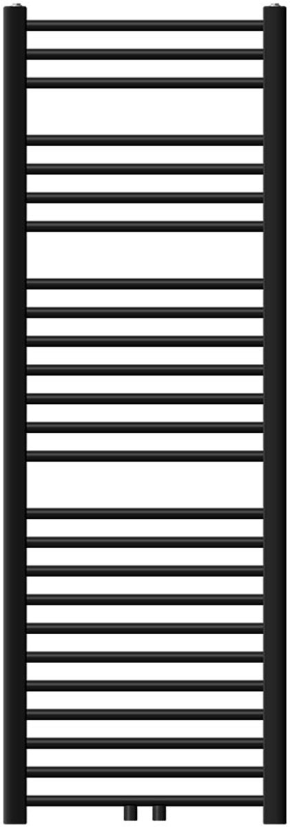 Badkamerradiator met middenaansluiting 500x1500 mm zwart mat gebogen met basisaansluitset LuxeBath