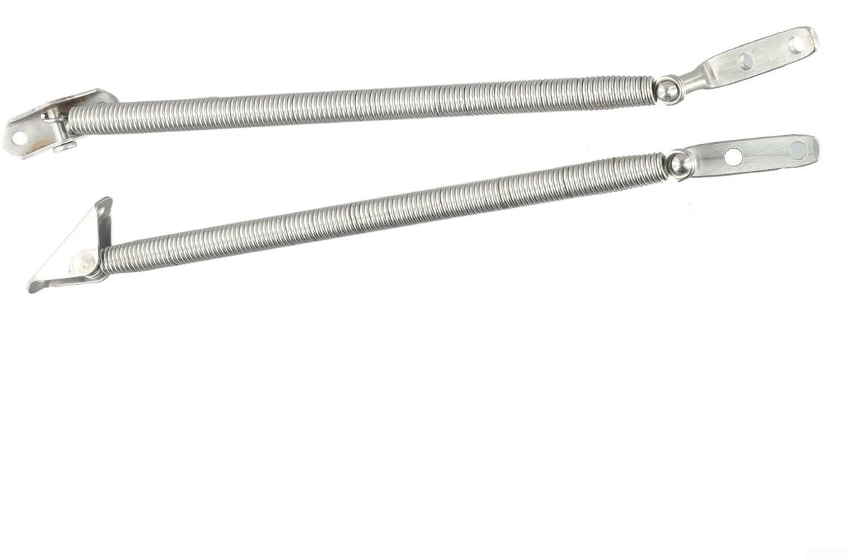 Dailygoods- Steunveren Verstelbaar - Roestvrij Staal - Set van 2 Stuks - Driehoek Armatuur - Geschikt voor Luikdeuren - 210mm Lengte - Luikveer
