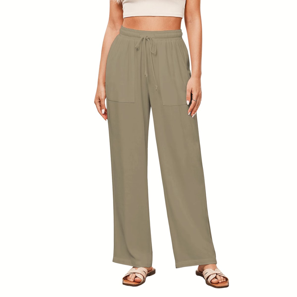 Currero Linnen Broek Dames Zomerbroek Volwassenen Lange Broek Pantalon Strandbroek Zomer Ibiza Stijl 1 Khaki