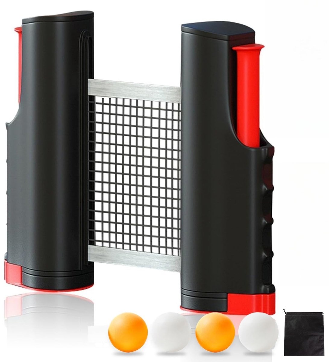 Dailygoods- Tafeltennisnet Draagbaar - Uittrekbaar tot 1,5 m - Inclusief 4 Tafeltennisballen - Zwarte Opbergtas - Voor Binnen/Buiten - Eenvoudige Installatie - Tafeltennisset