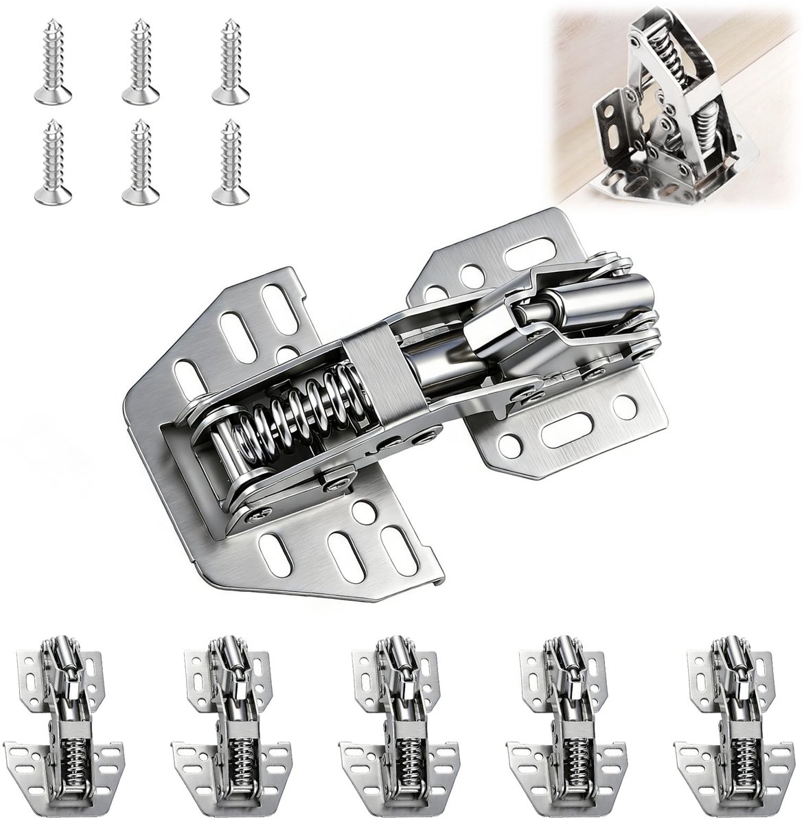 Dailygoods - RV-kast scharnieren, 6 stuks opschroevende scharnieren met hydraulische demper en 36 begeleidende schroeven Geschikt voor caravans, campers, vrachtwagens, reisaanhangers, bestelwagens, boot, marine