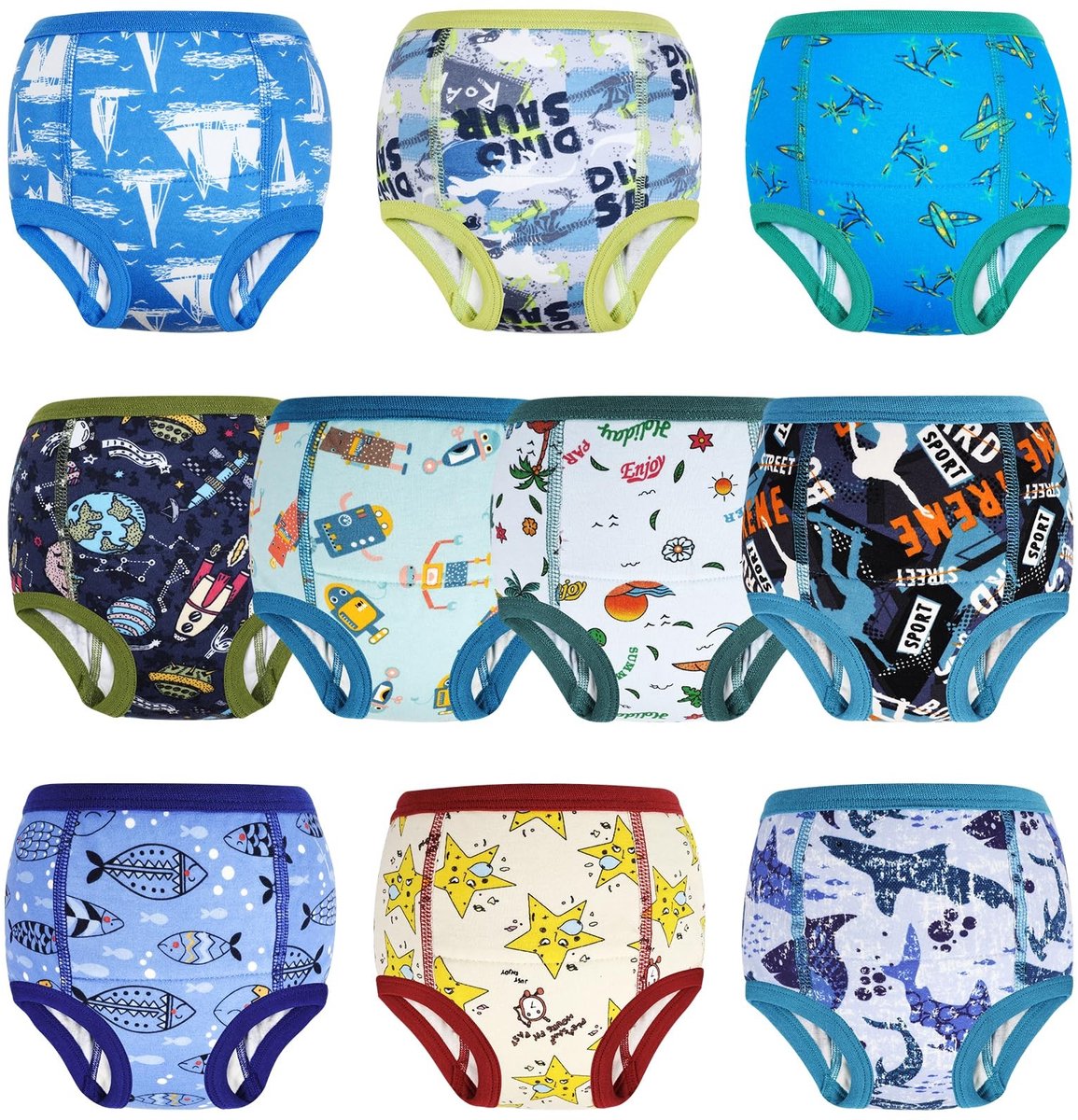 Dailygoods- Trainingsbroek Zindelijkheidstraining - 10 Stuks - 100% Katoen - Ademend - Absorberend - 6 Lagen - Dinosaurus/Eenhoorn - Potjesbroek
