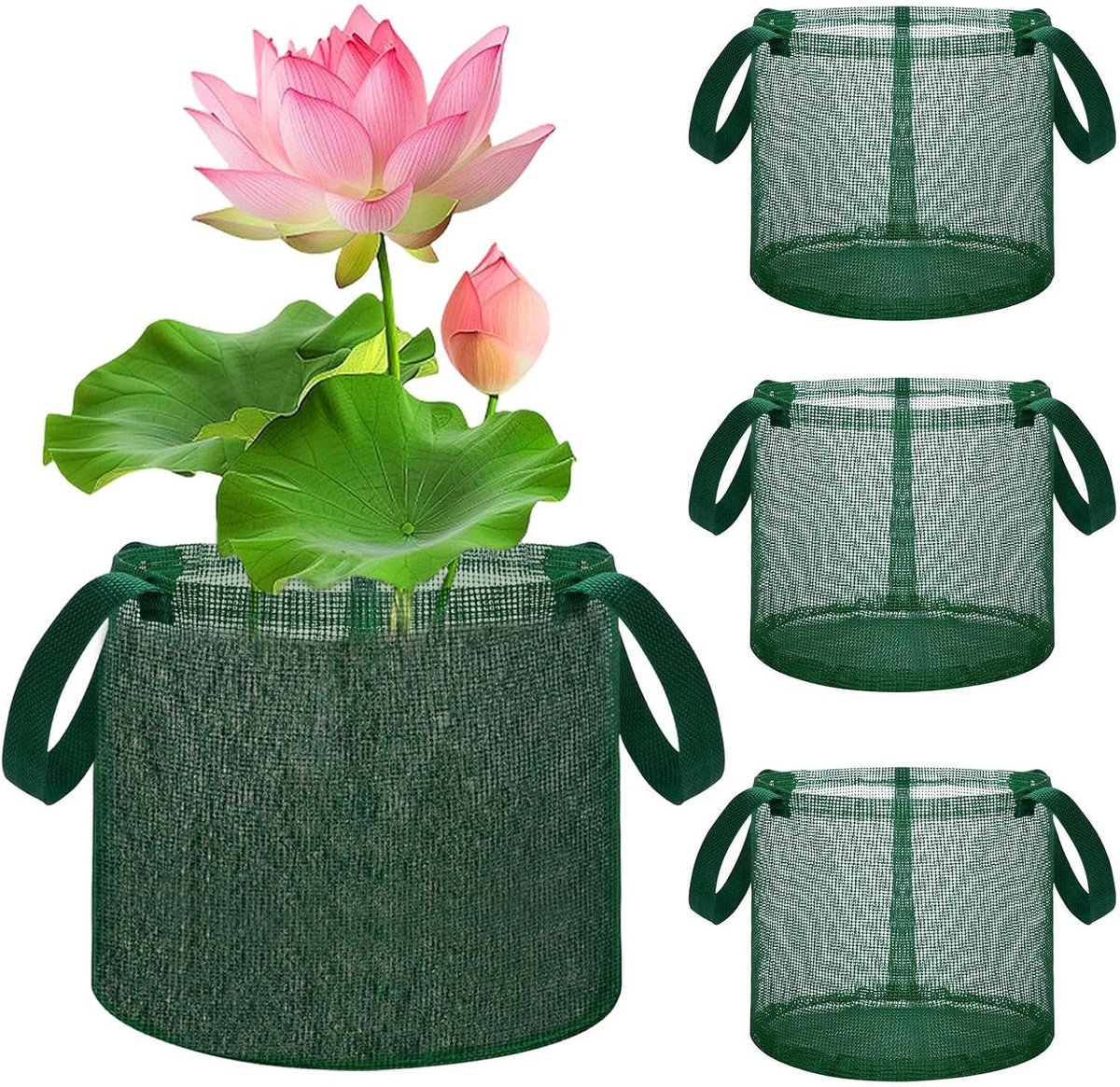 Plantenmanden Vijver - Hydrocultuur Zakken - Waterplanten Kweken - Ademende Wortels - 4 stuks - Groen