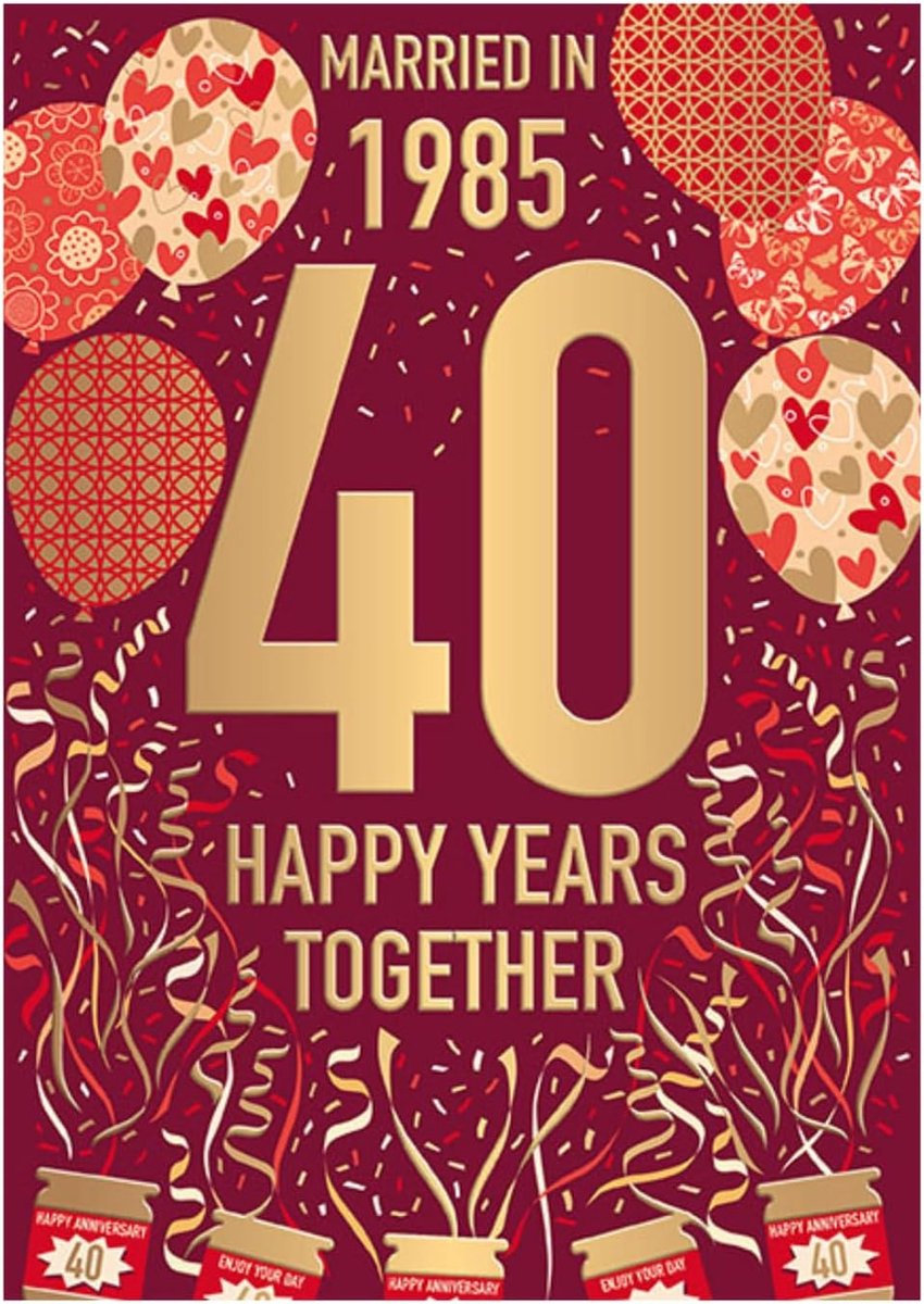 Verjaardagskaart 40 jaar - Jubileumkaart Stel - Feestelijke Groet - Met Reliëffolie - 217 x 153 mm - Rood