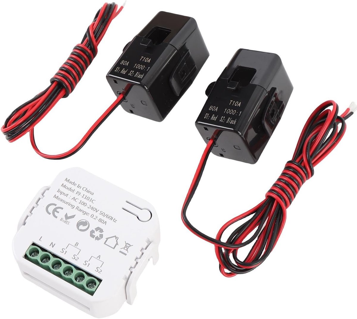 Energiemeter Eenfase - Stroommeter Bidirectioneel - Energie Verbruik Meten - Met Klem Sensor - 80A - Wit