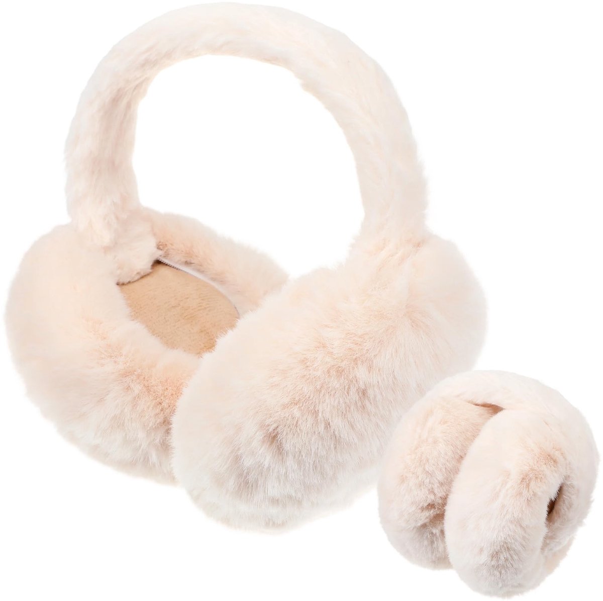 Dailygoods- Oorwarmers Pluche - Dames - Winter - Kunstmatig Konijnpluche - Beige - 20cm x 19cm - Oorkappen
