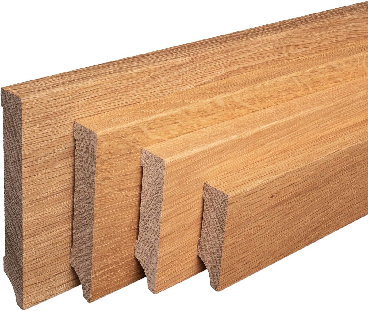Massief Houten Plinten - Wandplinten Afwerking - Vloer Afwerking - Eiken Gelakt Weimar Profiel - 100 mm Hoog - Naturel