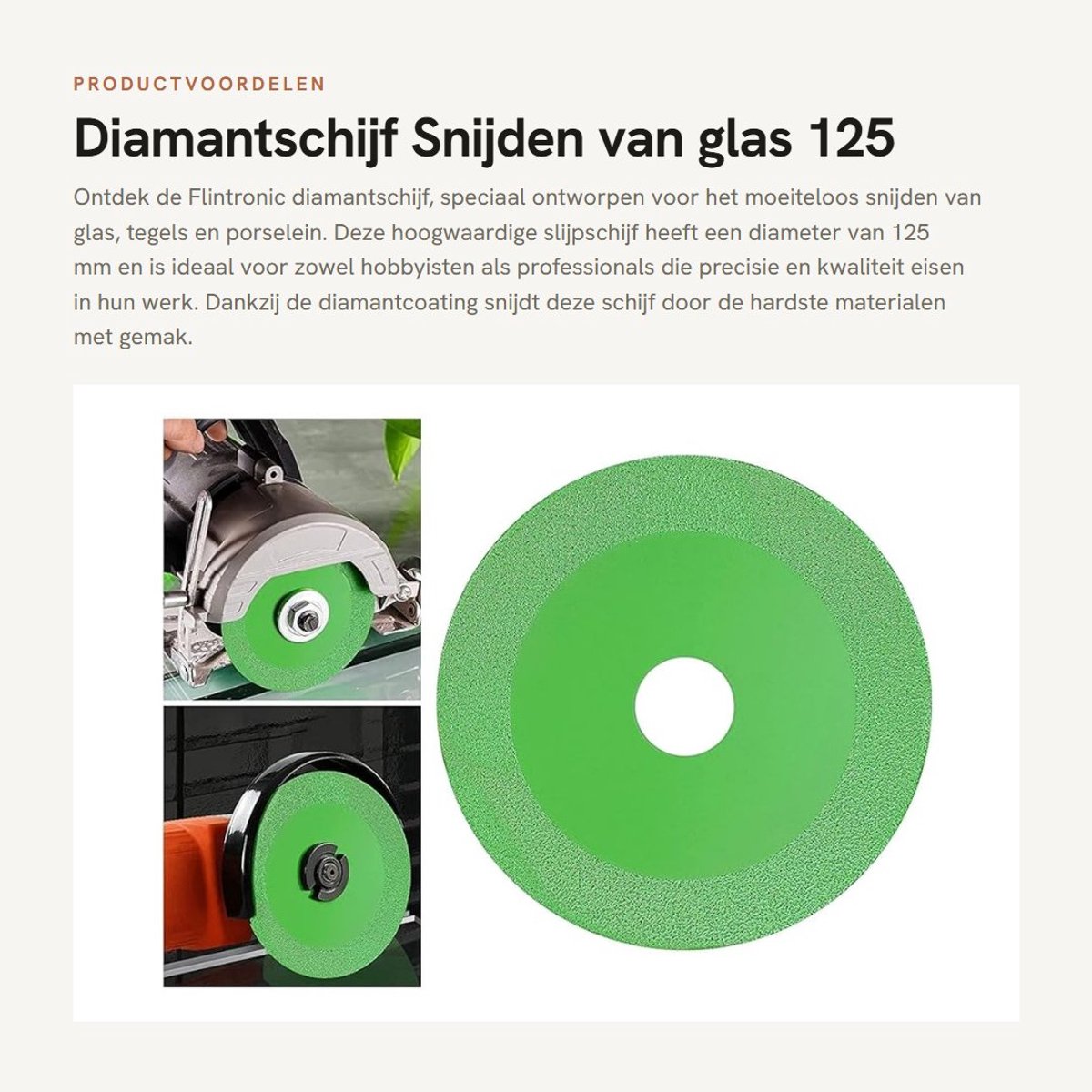 Dailygoods- Slijpschijf 125mm Diamant - Snijschijf voor Glas - Tegelschijf voor Porselein - Geschikt voor Marmer - Schokbestendig - Binnendiameter 20mm