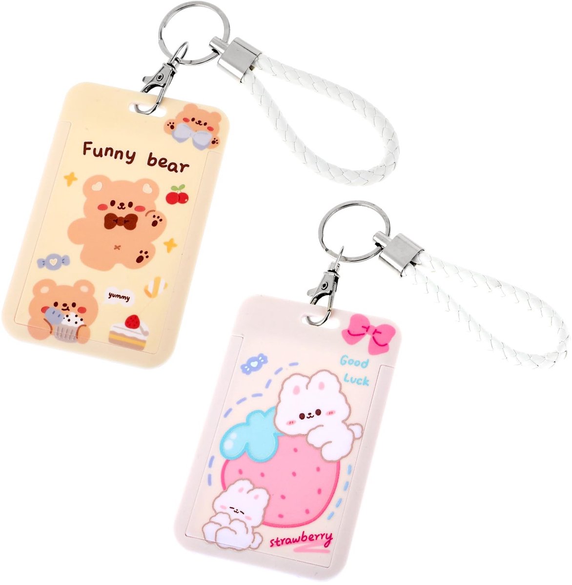 Dailygoods - Amabro 2 STKS Fotokaart Houder, Leuke Cartoon Beer Bunny ID Badge Kaarthouder PC Houder Idol Bank Creditcard Case Student Bus Card Hanger Sleutelhanger Beschermende Foto Mouwen, Leuke
