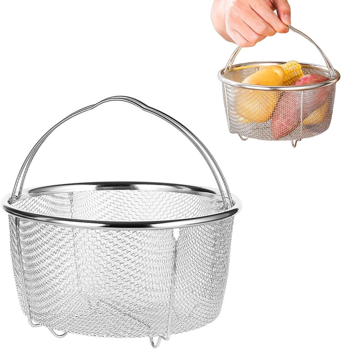 Dailygoods- Stoommand Roestvrij Staal - Mesh-stoommand - Inzetstoomrek - Oliefilterfunctie - Geschikt voor Rijstkoker - 18CM - Stoomrek