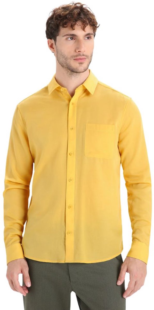 Icebreaker Steveston Merino Long Sleeve Shirt Heren – Merinowollen Outdoor Shirt Geel