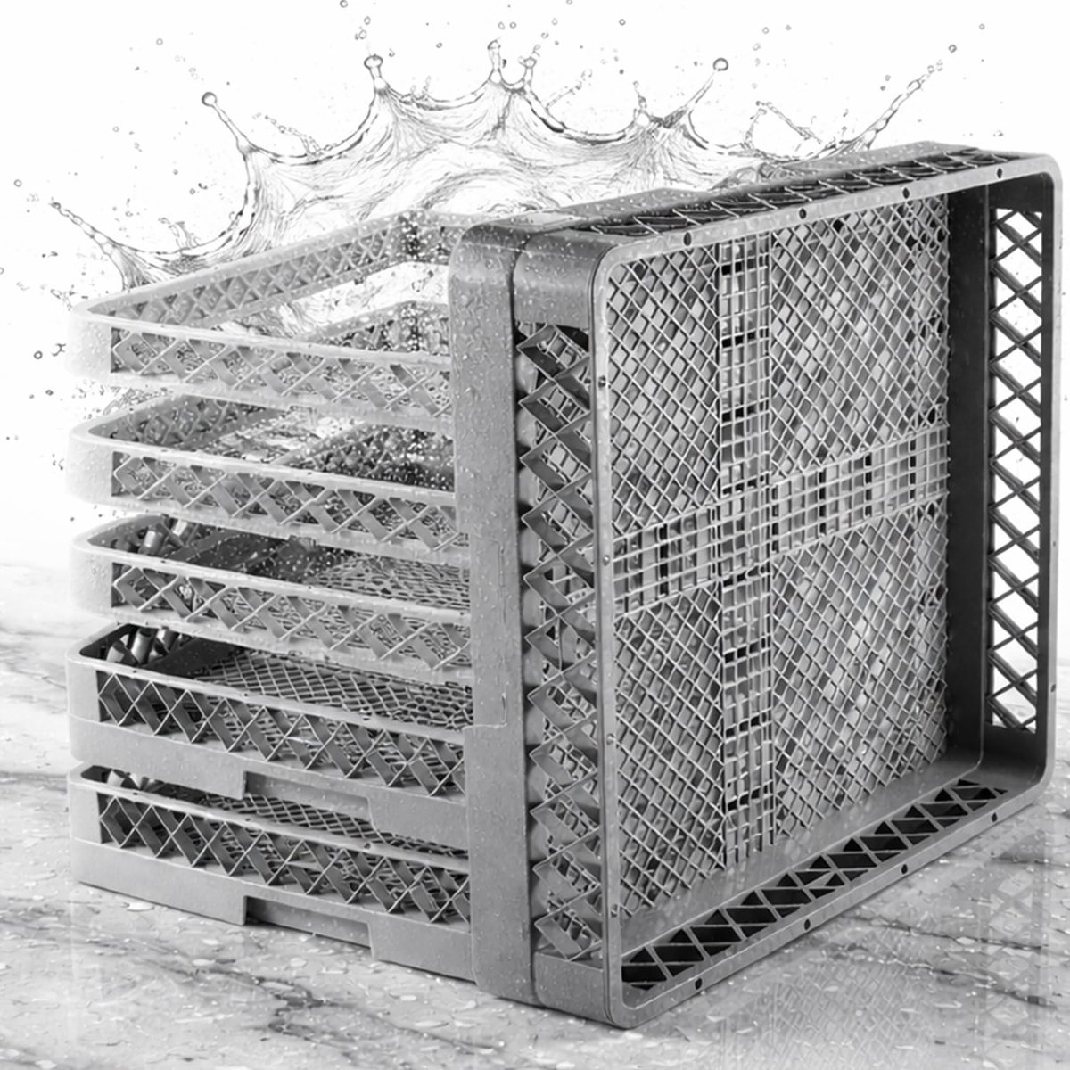 Vaatwassermanden Set Afwasmand Bestekmand Commercieel Afwassen Fijne Bodemstructuur 50 x 50 cm Grijs