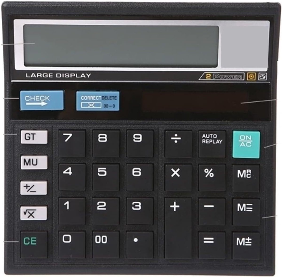 Wetenschappelijke Rekenmachine - Bureaubladrekenmachine Zonnecel - Kantoor Berekeningen - Groot Display - 2.54 x 2.54 x 2.54 cm - Zwart