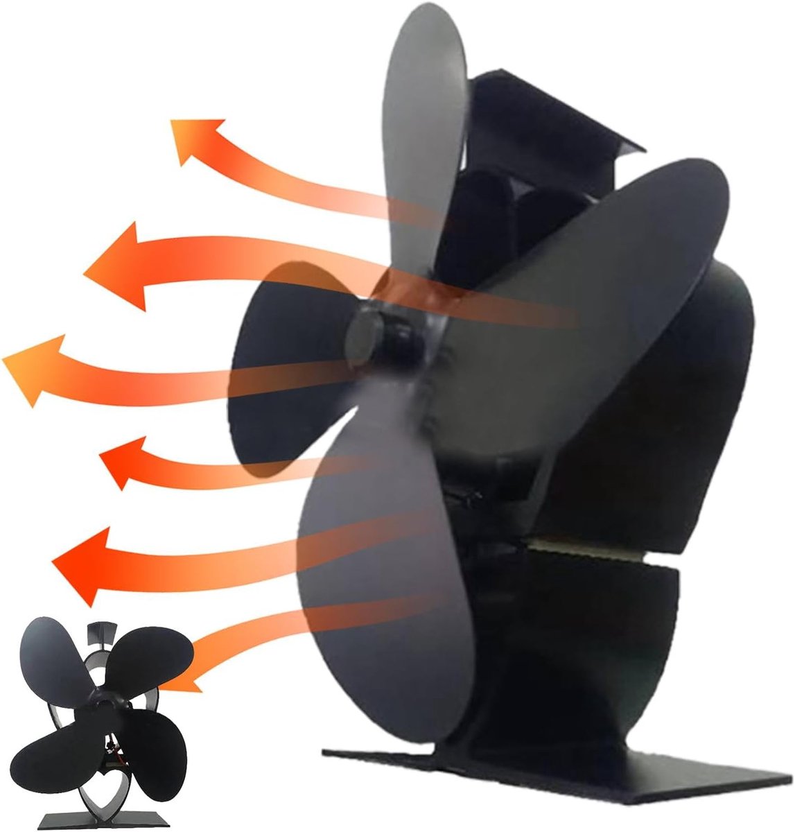 Warmtepomp Ventilator - Haard Ventilator - Warmte Verspreiden - Zonder Elektriciteit - 18x10x6cm - Zwart