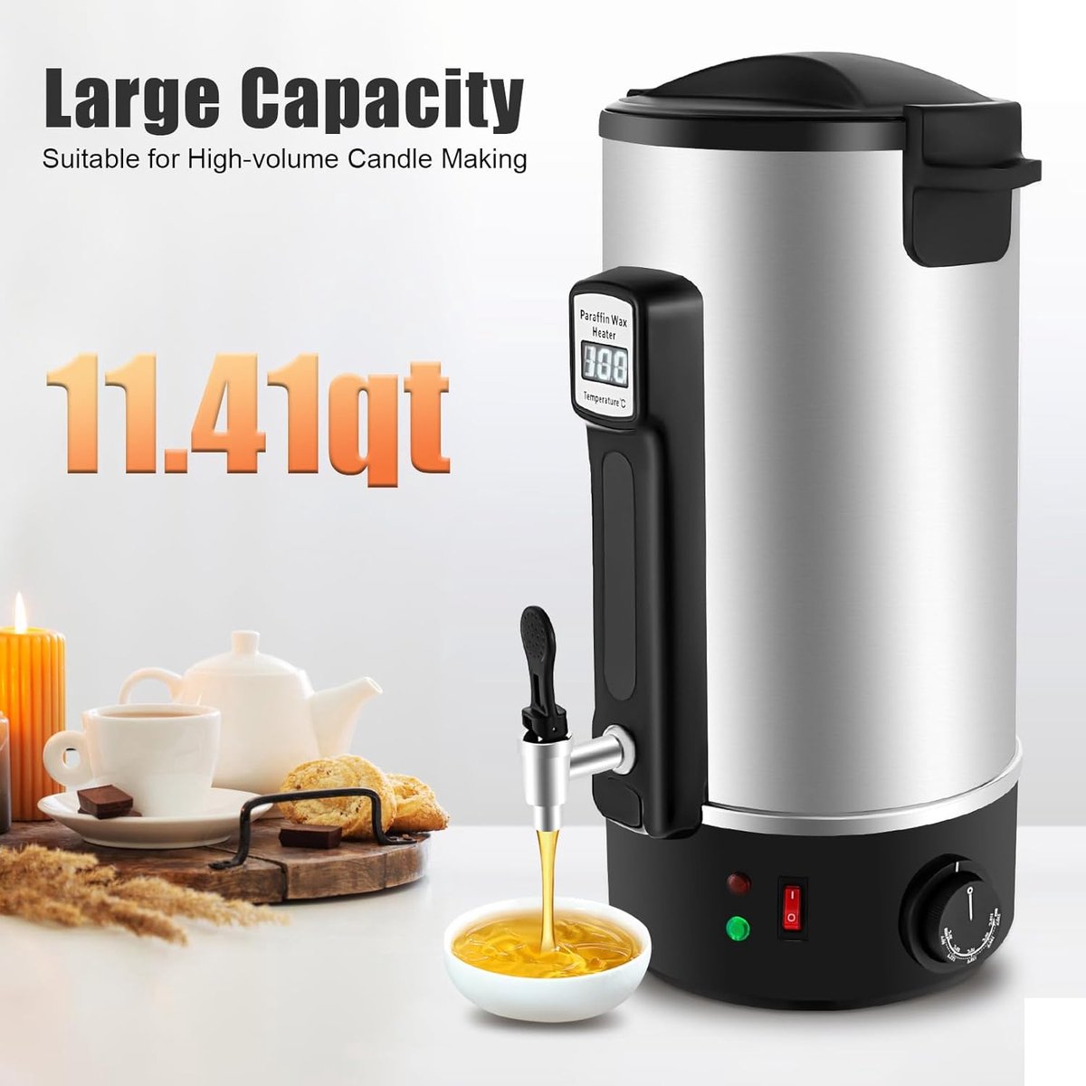 Kaarsenmelter - Wasmelter Kaarsen maken - Kaarsen maken - Grote capaciteit - 108 liter - Zilver