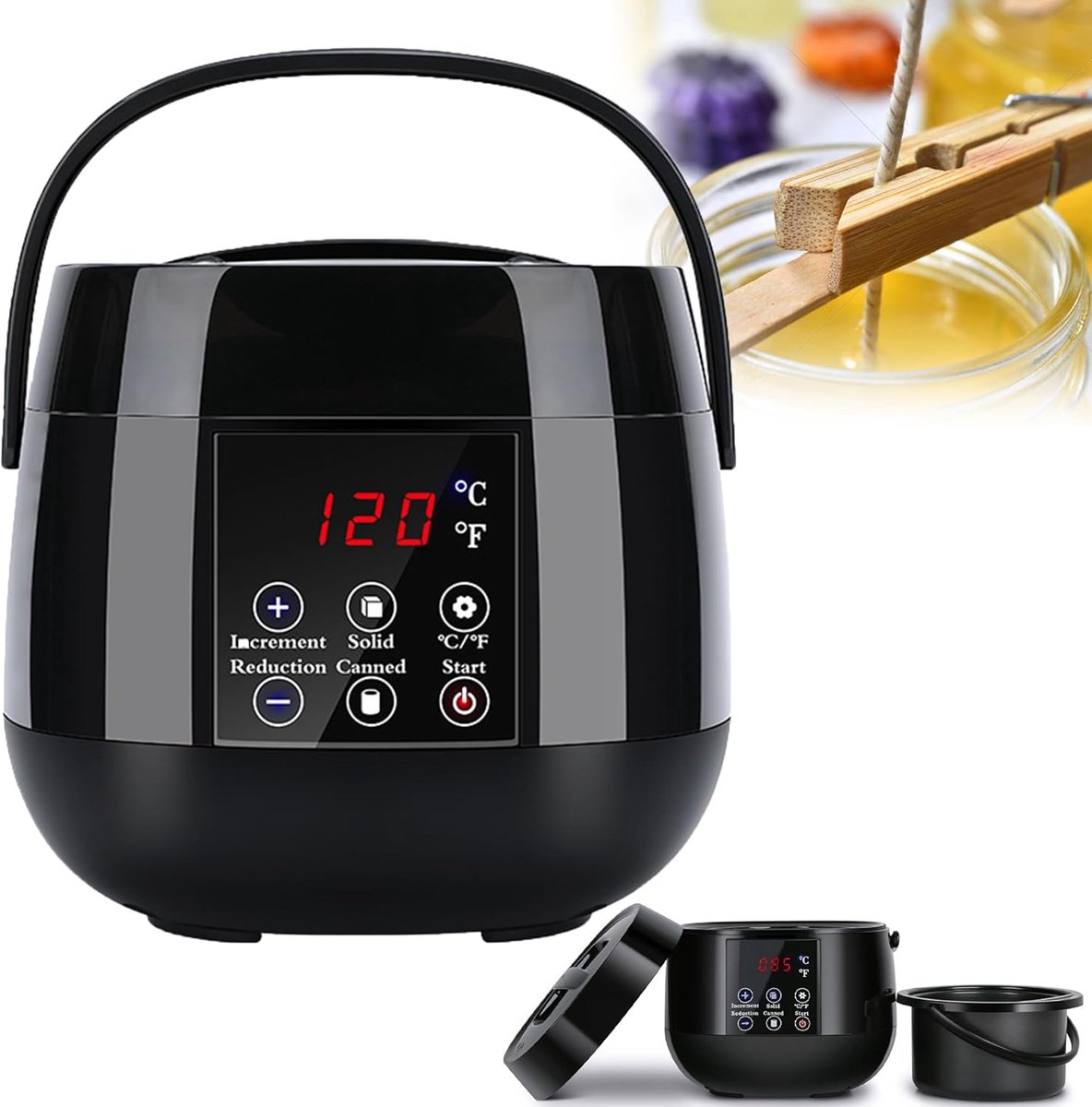 Kaars Wax Smelter - Wax Smeltkroes Elektrisch - Zelf Kaarsen Maken - Intelligente Temperatuurregeling - 500 ml - Zwart