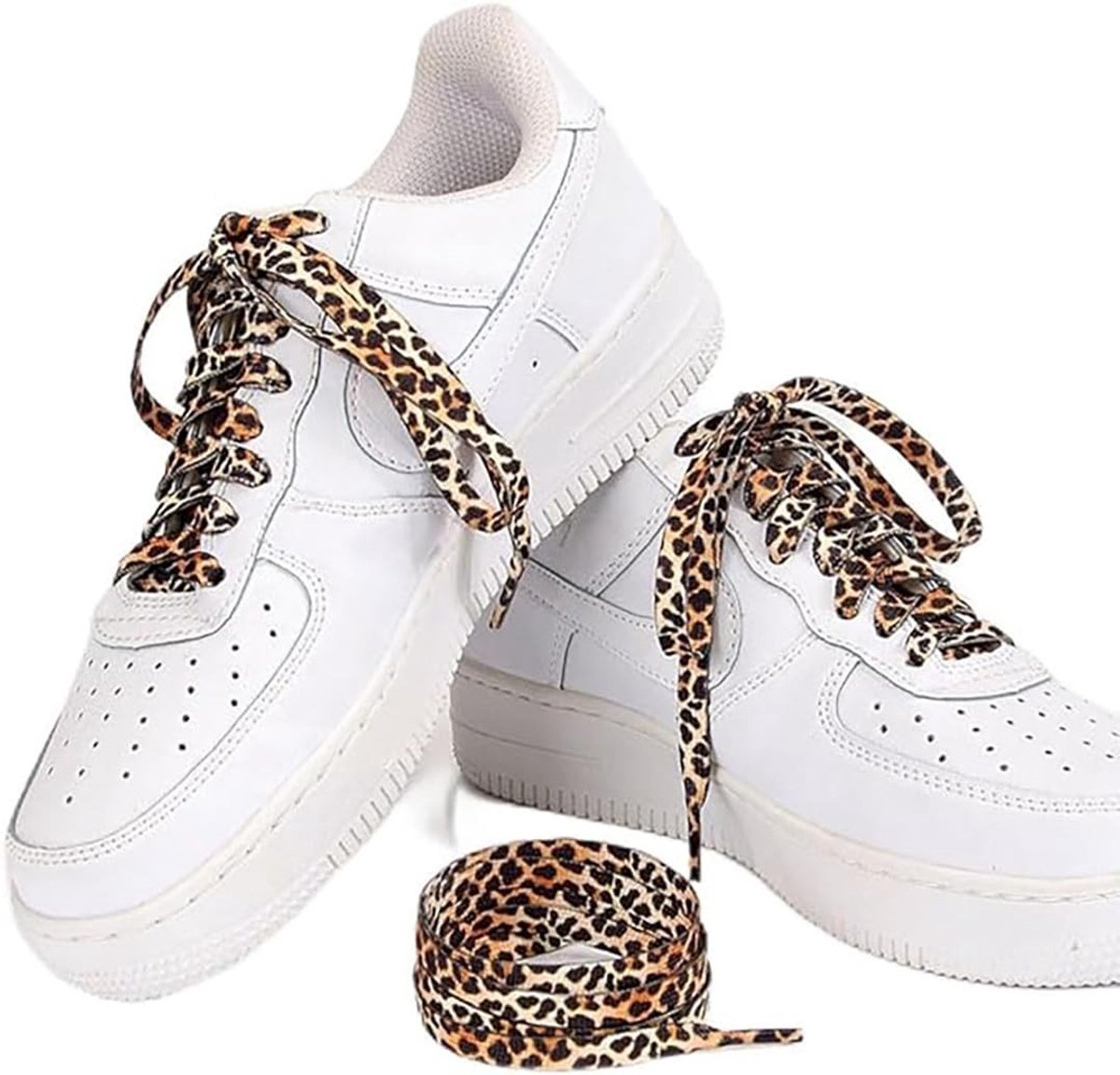 Dailygoods - BelleVive 2 Paar Leoparden-veters, kleurrijk dierenprint ontwerp, modieuze bedrukte veters, kleurrijke sneaker accessoires, 140 + 160 cm