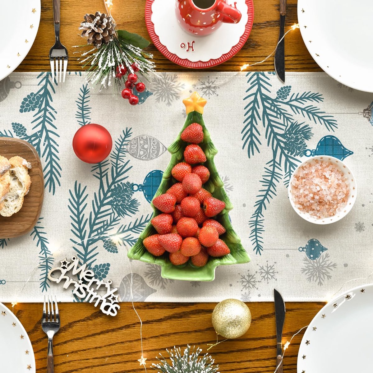 Dailygoods - Tafelloper met Blauwe Bomen 40x300 cm voor Kerstdecoratie