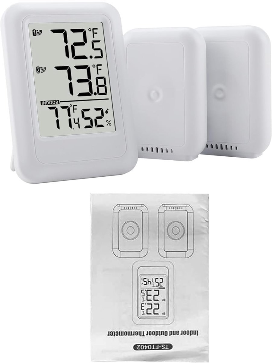 Digitale Thermometer Hygrometer - Temperatuur Vochtigheid Monitor - Binnen Buiten Meten - Twee Externe Sensoren - 100 Meter Bereik - Wit