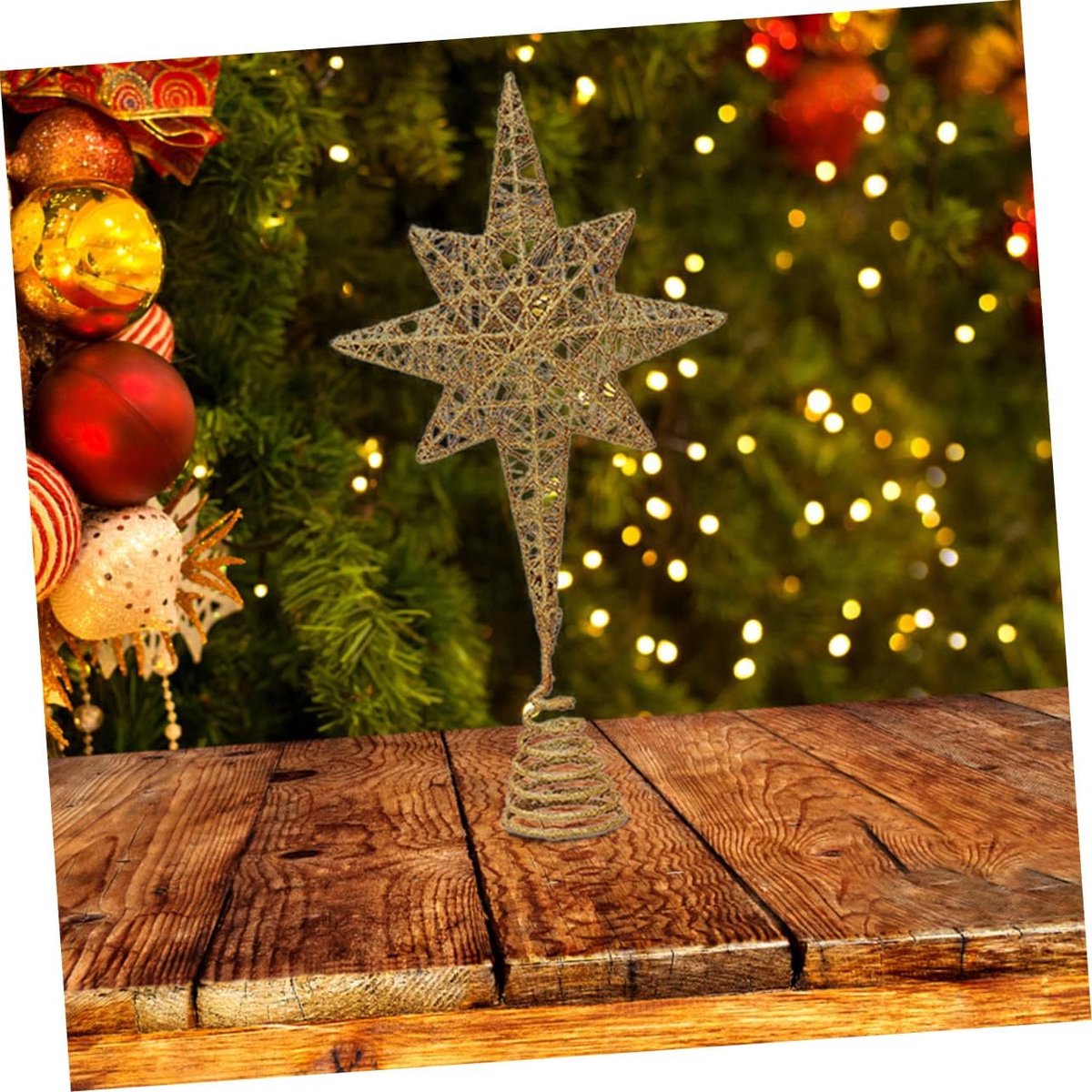 Kerstboom Ster - Boomversiering Top - Kerstdecoratie - Gemaakt van ijzer - 37x20x6cm - Goud – foto 2