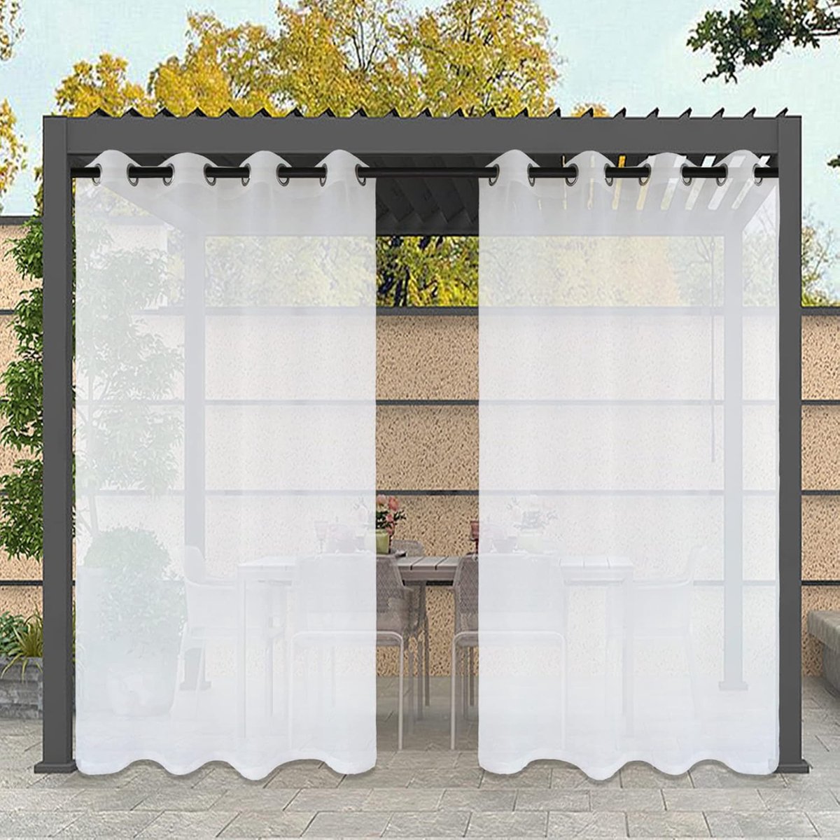 Buitengordijnen 2 stuks - Transparante panelen - Terras Aankleden - Waterdicht polyester - 320 x 180 cm - Wit