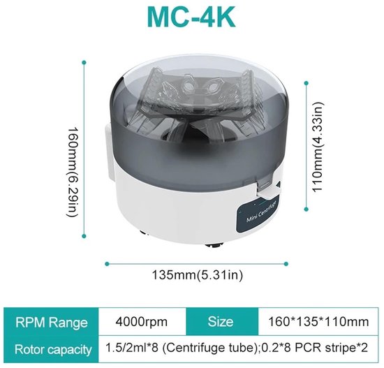 Mini Centrifuge - Laboratorium Apparaat - Monster Scheiding - Stille Werking - 4000 RPM - Wit — afbeelding 3